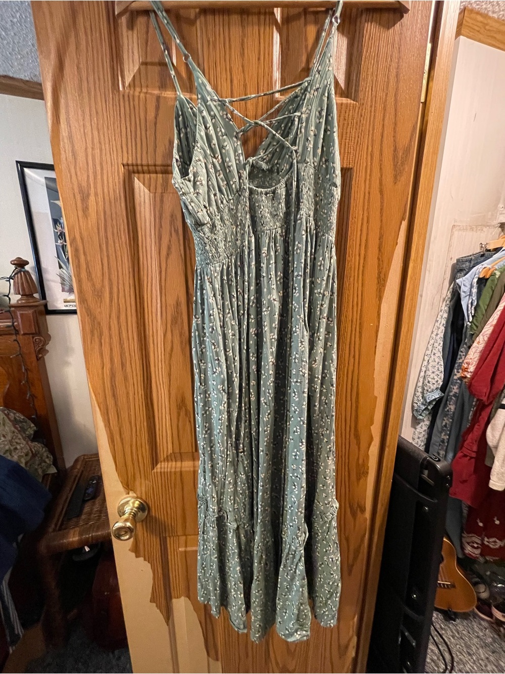 Angie Sage Green Floral Maxi Dress - Spaghetti Straps - Picture 3 of 3